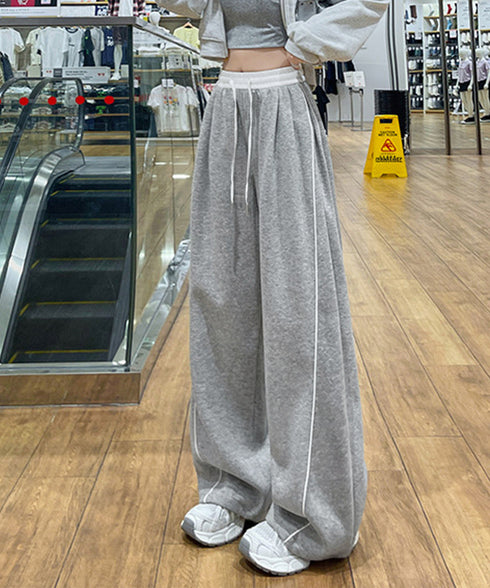 配色ラインスウェットパンツ ワイドパンツ レディースサイドラインルーズパンツ Y2Kイージーパンツ ヒップホップダンス衣装 スポーティパンツトラックパンツ美脚見え 90CHATY-001