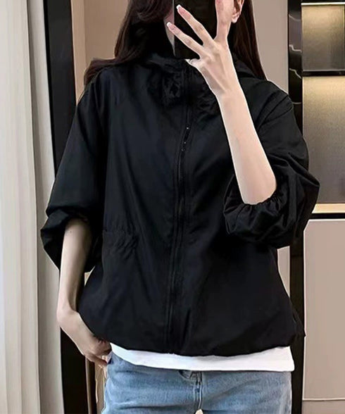シアーフーディージャケットレディース夏服 フード付き シアーパーカー 冷房対策 UV対策 大人カジュアル 薄手軽量羽織り 持ち運び楽ちん ライトアウター体型カバー 90CHENF-001