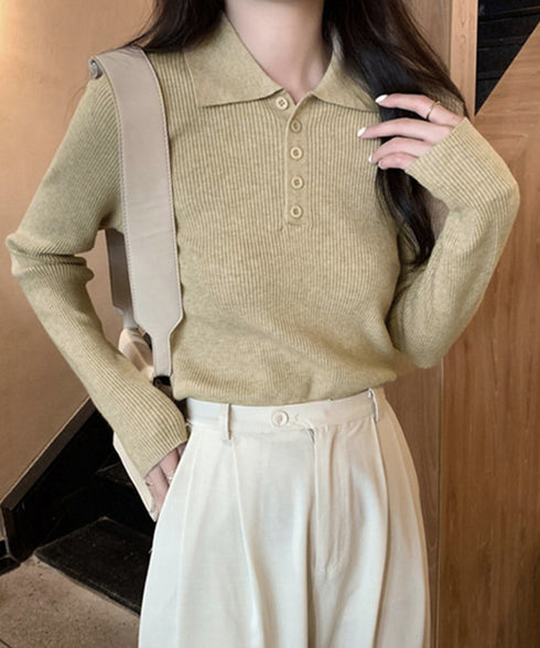 ポロリブニットトップス ベーシック春秋服 レディース 大人カジュアル 襟付きニット きれいめニットセーター 細見え無地ニットインナー お洒落ニットソー秋冬 韓国風 90CHENXINI-023