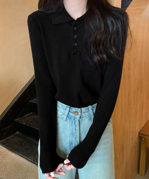 ポロリブニットトップス ベーシック春秋服 レディース 大人カジュアル 襟付きニット きれいめニットセーター 細見え無地ニットインナー お洒落ニットソー秋冬 韓国風 90CHENXINI-023