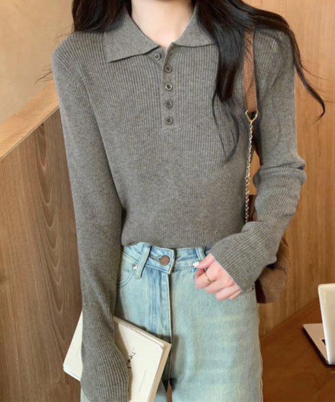 ポロリブニットトップス ベーシック春秋服 レディース 大人カジュアル 襟付きニット きれいめニットセーター 細見え無地ニットインナー お洒落ニットソー秋冬 韓国風 90CHENXINI-023