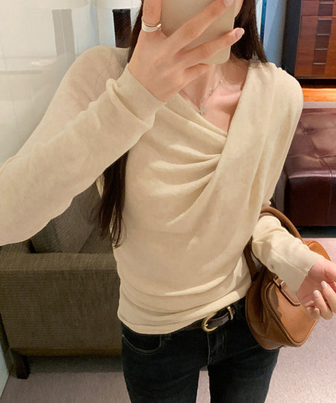 長袖ドレープニットトップス Vネック秋冬 美しい胸元ニットプルオーバー レディース 柔らかいニット きれいめカジュアル 韓国風ニットソー 大人可愛い着やせトップス 90CHENXINI-025