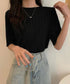 サマーニットトップス半袖 カットソー夏服 薄手リブニットTシャツレディース ベーシックニット着やせトップス 通勤通学 オフィスカジュアル シンプルニットソー着回し 90CHENXINI-030