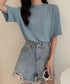 サマーニットトップス半袖 カットソー夏服 薄手リブニットTシャツレディース ベーシックニット着やせトップス 通勤通学 オフィスカジュアル シンプルニットソー着回し 90CHENXINI-030