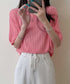サマーニットトップス半袖 カットソー夏服 薄手リブニットTシャツレディース ベーシックニット着やせトップス 通勤通学 オフィスカジュアル シンプルニットソー着回し 90CHENXINI-030
