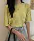 サマーニットトップス半袖 カットソー夏服 薄手リブニットTシャツレディース ベーシックニット着やせトップス 通勤通学 オフィスカジュアル シンプルニットソー着回し 90CHENXINI-030