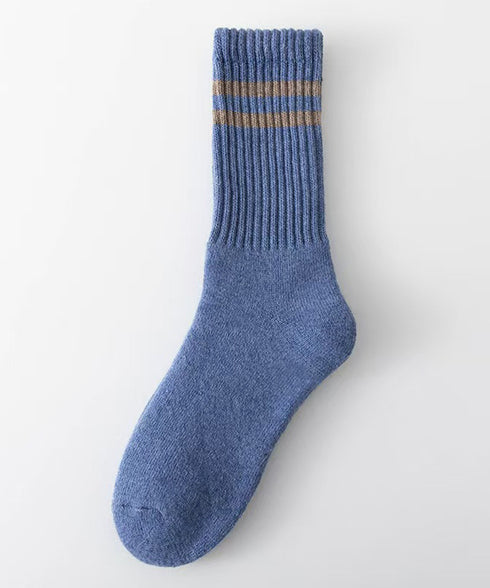 カシミヤ風ソックス 冷え取り 暖かい靴下 2本ライン 厚手クルーソックス リブ編みソックス ルームソックス 通学 あったか靴下カラバリ レトロカラーソックスお洒落 90CTYY-001