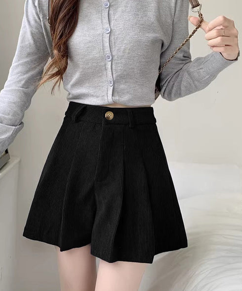 コーデュロイ ショートパンツ レディース ハイウエスト美脚短パン 大人可愛い レトロショーパン カジュアル おしゃれ ワイドレッグミニ丈パンツ着やせ Aライン脚長 90DAK-003