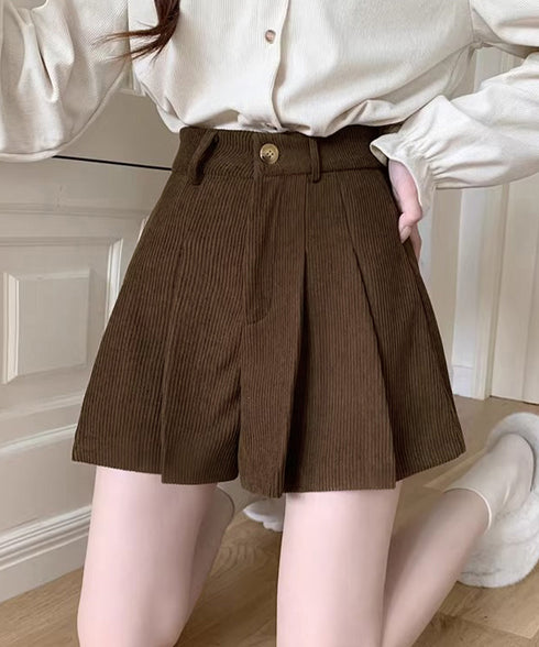 コーデュロイ ショートパンツ レディース ハイウエスト美脚短パン 大人可愛い レトロショーパン カジュアル おしゃれ ワイドレッグミニ丈パンツ着やせ Aライン脚長 90DAK-003