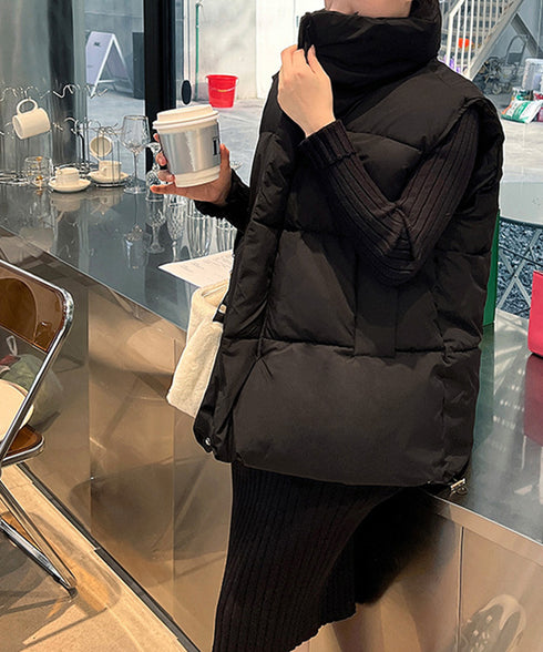 エコダウンベストレディース暖か中綿ベスト ノースリーブジャケット シンプルジレベスト レイヤード重ね着 上着ジャンパー ゆったり体型カバー 着やせ冬アウター韓国風 90DLBW-001