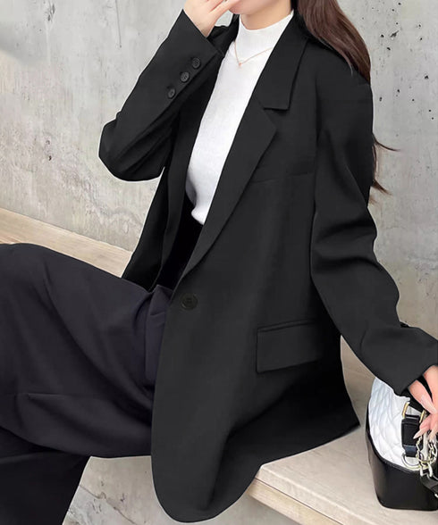 テーラードジャケット ゆったりレディース 1つボタン韓国風ジャケット 春夏秋軽アウター おしゃれ ベーシックスーツジャケット 通勤ライトアウターオフィスカジュアル 90HHJ-001