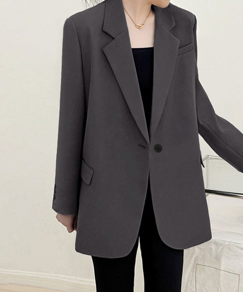 テーラードジャケット ゆったりレディース 1つボタン韓国風ジャケット 春夏秋軽アウター おしゃれ ベーシックスーツジャケット 通勤ライトアウターオフィスカジュアル 90HHJ-001