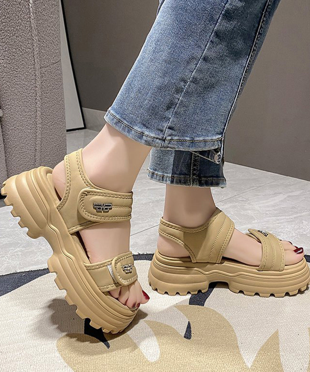 厚底ベルクロサンダル スポーツサンダル夏 ベージュ