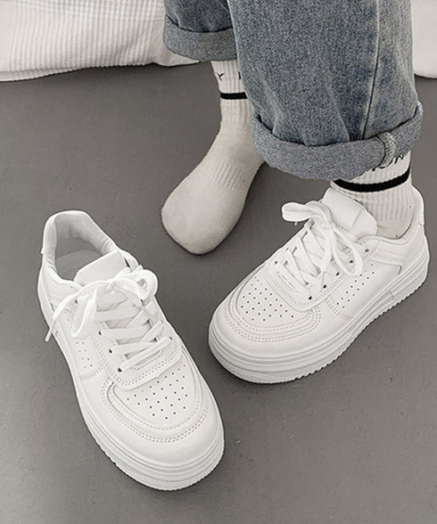 韓国風厚底スニーカーレディース白シューズ 美脚脚長 ベーシック レースアップスニーカー 歩きやすい カジュアル靴痛くない ボリュームソール 通気性 履きやすいくつ 90JIANLONG-008