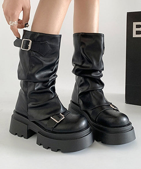 ショートブーツ 厚底カバーミドルブーツ レディース ルーズシルエット エンジニアブーツ 疲れにくいバイカーブーツ かっこいいワークブーツ おしゃれ太ヒールブーツ 90JIANLONG-013