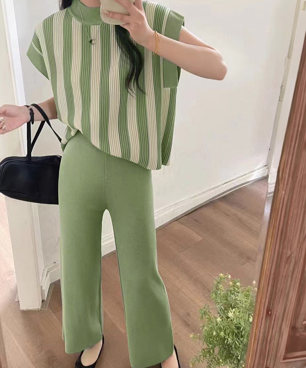 サマーニットセットアップ 韓国 春夏秋服 ミント