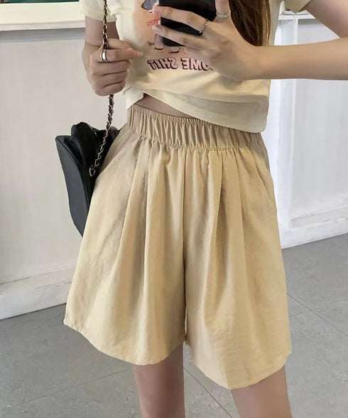 韓国風 ワイドショートパンツ レディース ハイウエスト ショーパン ゆったり 体型カバー 無地ハーフパンツ ウエストゴム 短パンリラックス部屋着 着やせ 半ズボン 90LUANSU-001