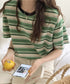 マルチボーダーTシャツ 半袖カットソー夏 レディース 配色プルオーバー クルーネック バイカラー 夏トップス 着やせ おしゃれ カジュアル tシャツ半袖 レトロT 90QIY-001