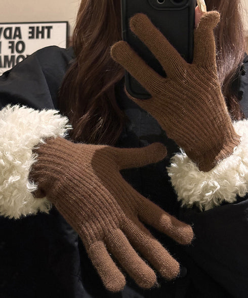 スマホ対応手袋 暖かい ボア袖グローブ冬 指穴リブニット手袋レディース あったか もこもこカフス手袋 ホールタッチニットグローブ 5本指手袋スポーツ観戦防寒グッズ 90SENLE-001
