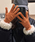 スマホ対応手袋 暖かい ボア袖グローブ冬 指穴リブニット手袋レディース あったか もこもこカフス手袋 ホールタッチニットグローブ 5本指手袋スポーツ観戦防寒グッズ 90SENLE-001