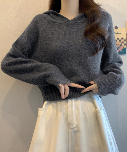 ニットパーカーフード付き ニットセーター レディース 大人可愛い ショート丈フーディー シンプル ニットプルオーバー おしゃれ 無地セーター 秋冬 ニットトップス 90SXIH-004