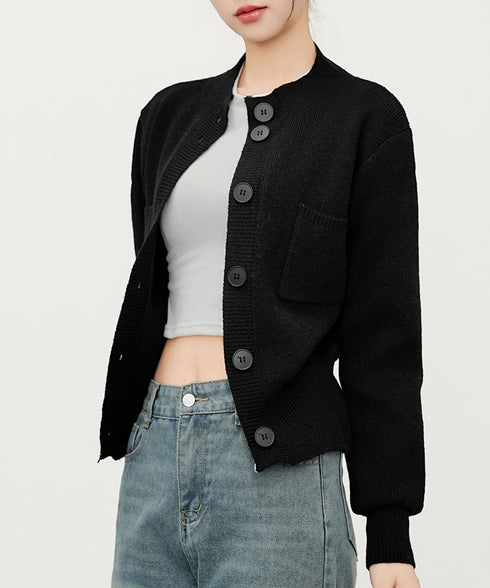 ショート丈ニットカーディガンポケット付き レディース 大きめボタンニットセーター 秋冬 無地羽織り着回し トレンド きれいめカジュアル 大人ニットアウター 韓国風 90SXIH-006