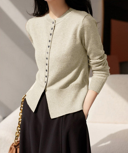 ニットセーターフロントボタンニットカーデ レディース クルーネックニットトップス オフィスカジュアル 無地リブニット スリムフィット きれいめニットウェア 着回し 90XDAKE-001