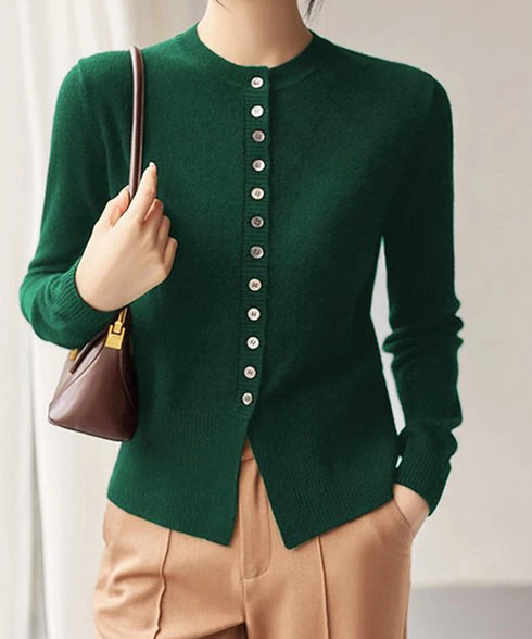 ニットセーターフロントボタンニットカーデ レディース クルーネックニットトップス オフィスカジュアル 無地リブニット スリムフィット きれいめニットウェア 着回し 90XDAKE-001