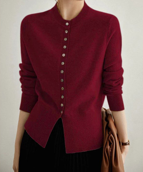 ニットセーターフロントボタンニットカーデ レディース クルーネックニットトップス オフィスカジュアル 無地リブニット スリムフィット きれいめニットウェア 着回し 90XDAKE-001