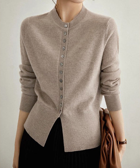 ニットセーターフロントボタンニットカーデ レディース クルーネックニットトップス オフィスカジュアル 無地リブニット スリムフィット きれいめニットウェア 着回し 90XDAKE-001
