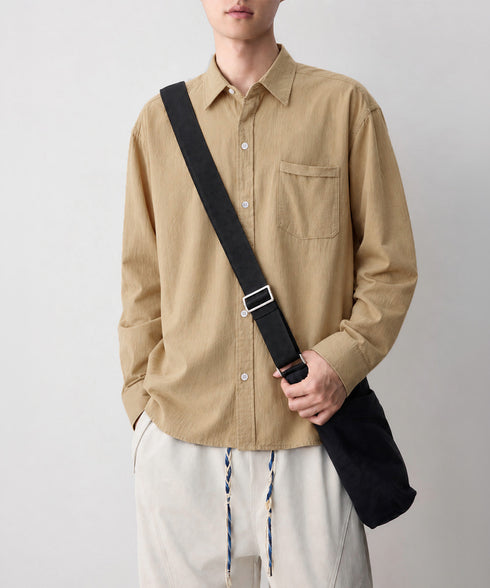 メンズ長袖シャツ綿麻風トップス韓国風秋服 リネンシャツ羽織り無地 胸ポケットカジュアルシャツ春秋 大人トップスゆったり 通勤通学 20代30代軽やかライトアウター 90XIAOD-001