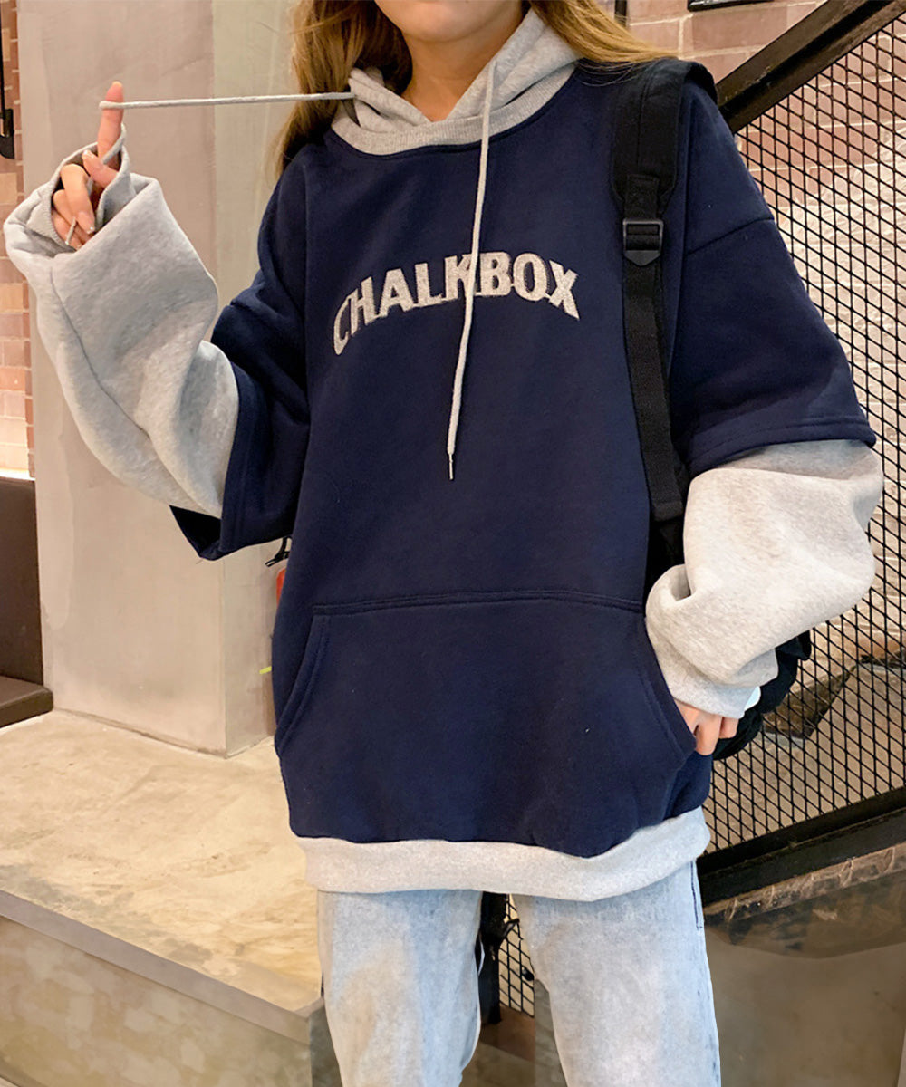 裏起毛 レイヤード風 パーカーレディース ネイビー
