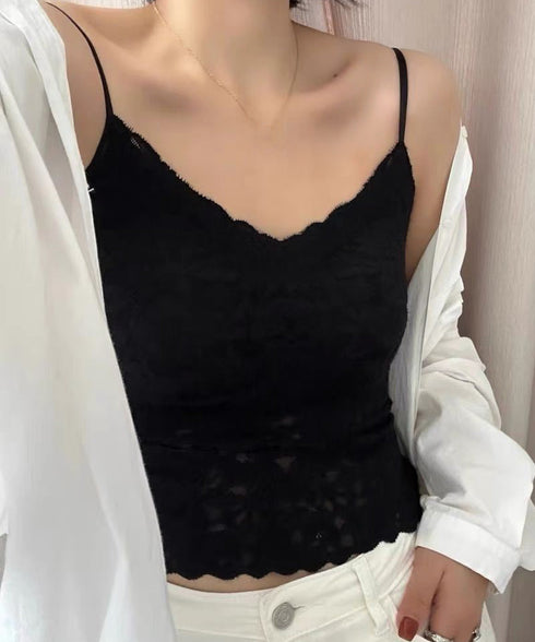 カップ付きブラトップ レースキャミソール レディース ノンワイヤーブラキャミ 締め付けない ショート丈肌着 美背美胸 セクシーインナー 細肩紐キャミソール 韓国風 90YINGNA-001