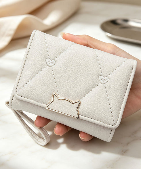 ミニ財布レディース三つ折りコンパクト財布 軽量大人かわいい 猫モチーフ小銭入れ お洒落キルティン財布 大容量ミニウォレット 人気カード入れ 定期入れ コインケース 90YINGZE-001