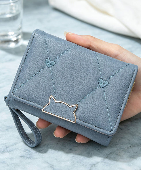 ミニ財布レディース三つ折りコンパクト財布 軽量大人かわいい 猫モチーフ小銭入れ お洒落キルティン財布 大容量ミニウォレット 人気カード入れ 定期入れ コインケース 90YINGZE-001