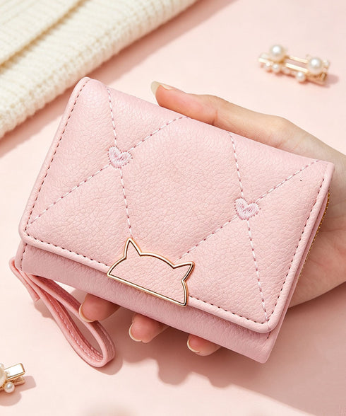 ミニ財布レディース三つ折りコンパクト財布 軽量大人かわいい 猫モチーフ小銭入れ お洒落キルティン財布 大容量ミニウォレット 人気カード入れ 定期入れ コインケース 90YINGZE-001