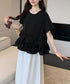 アシンメトリーフリルtシャツ 異素材夏服 レディース 大人可愛いカットソー 体型カバー フリルギャザートップス 着やせペプラムブラウス おしゃれ裾フレアカットソー 90YKL-003