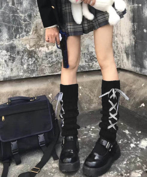 レースアップニットレッグウォーマー暖かい 足首ウォーマー レディース 冷え取りニットレッグカバー 寒さ対策 履きやすい防寒グッズ コスチューム ルーズソックス秋冬 90YT-003