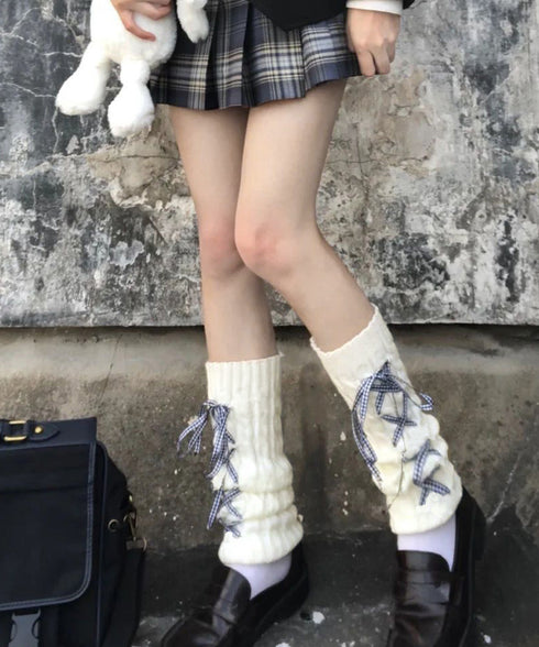 レースアップニットレッグウォーマー暖かい 足首ウォーマー レディース 冷え取りニットレッグカバー 寒さ対策 履きやすい防寒グッズ コスチューム ルーズソックス秋冬 90YT-003