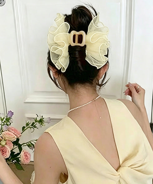 シフォンフリル ボリュームバンスクリップ 大人可愛いオーガンジーヘアクリップ 大ぶりクリップ ヘアアクセサリー まとめ髪韓国風大人可愛い春夏ヘアアレンジ結婚式ヘア 90AILK-001