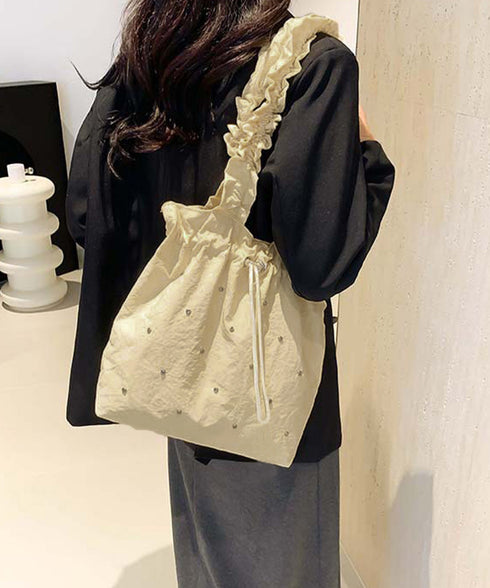 ギャザートートバッグ 巾着型トート大容量 シャーリングショルダー 巾着バッグ キラキラbag ラインストーン付きバッグ 通勤通学肩掛けバッグ オルチャン鞄 可愛い 90BAIGOU-007