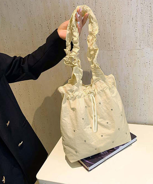 ギャザートートバッグ 巾着型トート大容量 シャーリングショルダー 巾着バッグ キラキラbag ラインストーン付きバッグ 通勤通学肩掛けバッグ オルチャン鞄 可愛い 90BAIGOU-007