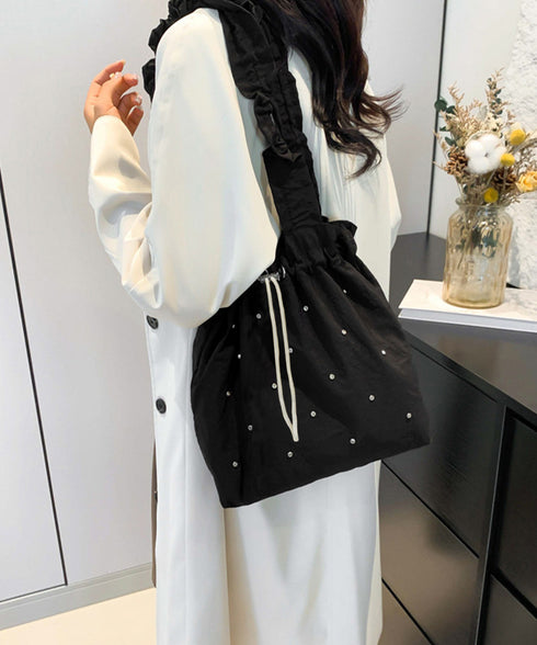 ギャザートートバッグ 巾着型トート大容量 シャーリングショルダー 巾着バッグ キラキラbag ラインストーン付きバッグ 通勤通学肩掛けバッグ オルチャン鞄 可愛い 90BAIGOU-007