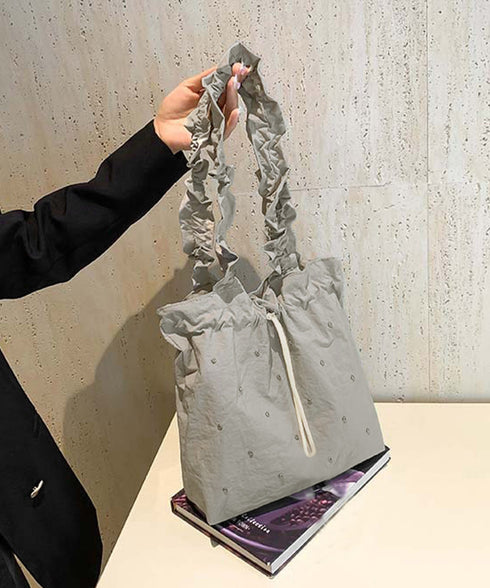 ギャザートートバッグ 巾着型トート大容量 シャーリングショルダー 巾着バッグ キラキラbag ラインストーン付きバッグ 通勤通学肩掛けバッグ オルチャン鞄 可愛い 90BAIGOU-007
