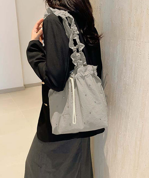 ギャザートートバッグ 巾着型トート大容量 シャーリングショルダー 巾着バッグ キラキラbag ラインストーン付きバッグ 通勤通学肩掛けバッグ オルチャン鞄 可愛い 90BAIGOU-007