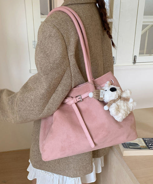 スエード調トートバッグ ベルトデザイン鞄 レディース 韓国風肩掛けカバン 軽量大容量 レトロバッグ シンプル通学通勤かばん 仕事バッグ 微起毛バッグ 手提げバッグ 90BAIGOU-008