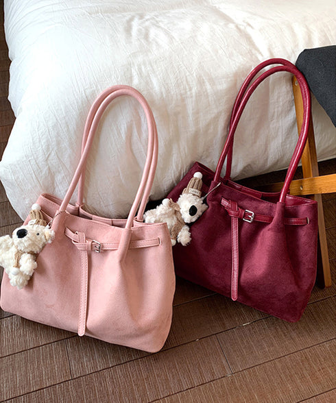 スエード調トートバッグ ベルトデザイン鞄 レディース 韓国風肩掛けカバン 軽量大容量 レトロバッグ シンプル通学通勤かばん 仕事バッグ 微起毛バッグ 手提げバッグ 90BAIGOU-008