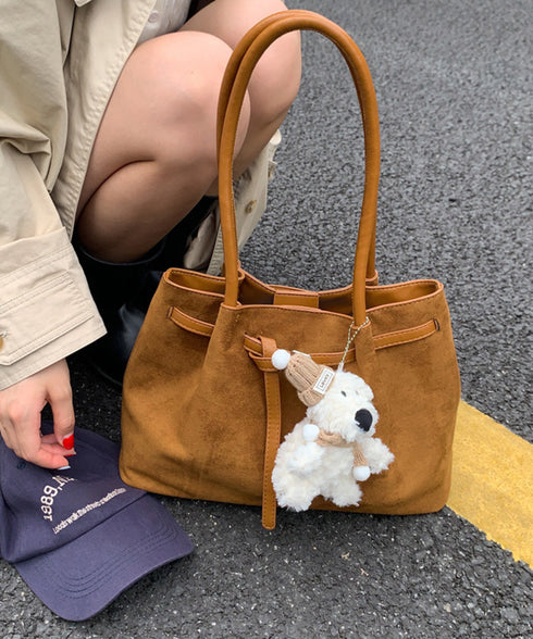 スエード調トートバッグ ベルトデザイン鞄 レディース 韓国風肩掛けカバン 軽量大容量 レトロバッグ シンプル通学通勤かばん 仕事バッグ 微起毛バッグ 手提げバッグ 90BAIGOU-008