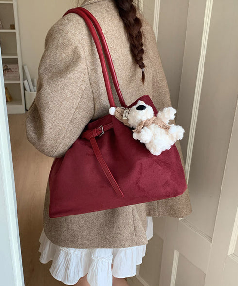 スエード調トートバッグ ベルトデザイン鞄 レディース 韓国風肩掛けカバン 軽量大容量 レトロバッグ シンプル通学通勤かばん 仕事バッグ 微起毛バッグ 手提げバッグ 90BAIGOU-008