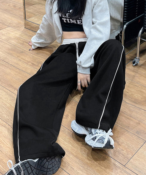 配色ラインスウェットパンツ ワイドパンツ レディースサイドラインルーズパンツ Y2Kイージーパンツ ヒップホップダンス衣装 スポーティパンツトラックパンツ美脚見え 90CHATY-001